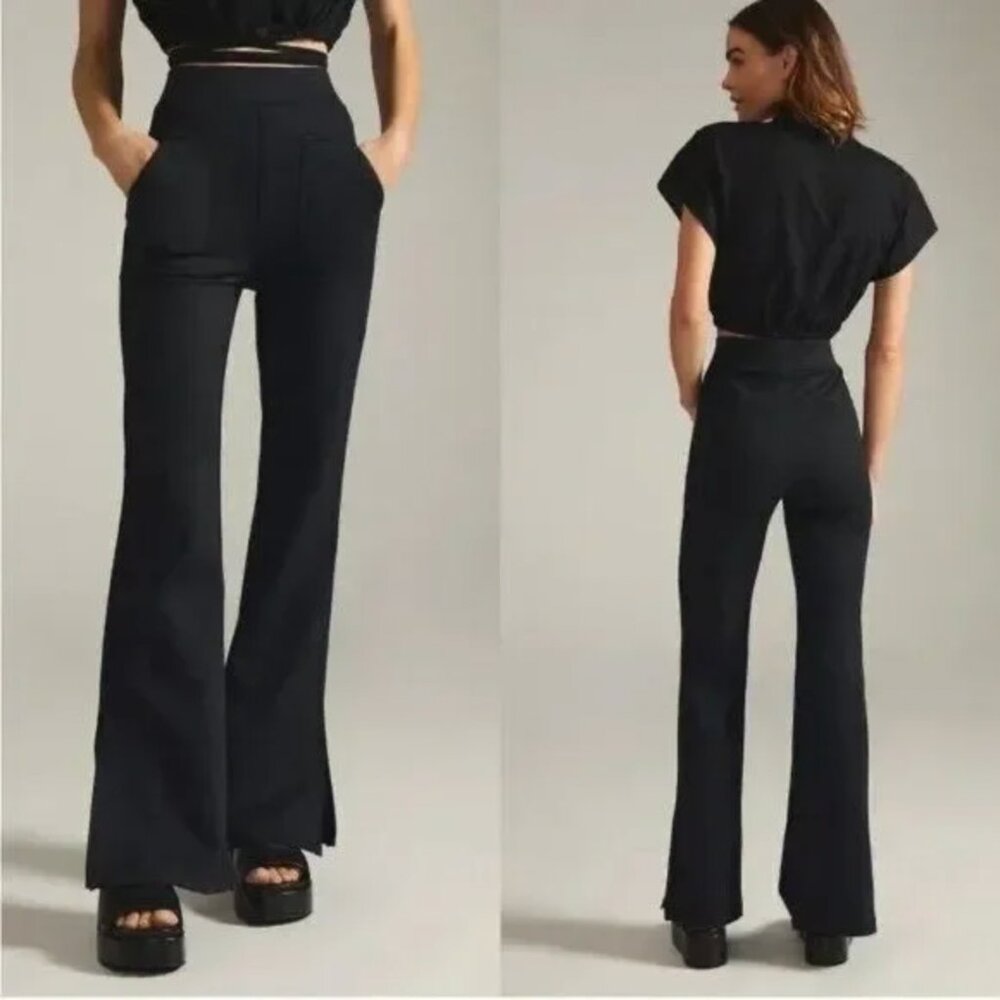 ANTHROPOLOGIE Maeve Black Eve Ponte Knit Flare Pull-On Pants L